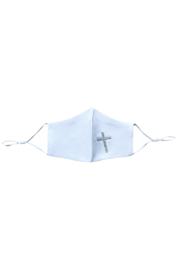 Rain Kids Big Girls White Rhinestone Cross Satin Mask - SophiasStyle.com